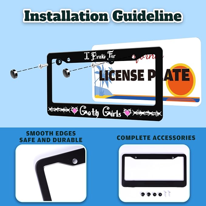 I Brake for Goth Girls License Plate Frame Funny Gothic License Plate Holder - Image 4