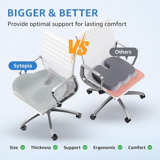 Extra Large Office Chair Cushion, Sciatica & Hip Pain Relief, Booster Pad - Image 2