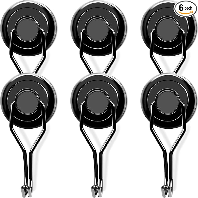 MIKEDE 110 LBS Black Magnetic Hooks, 6 Pack Swivel Swing Magnet Hooks Heavy Duty by MIKEDE