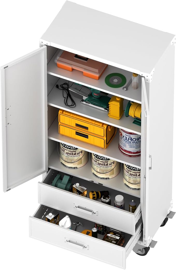 Rolling Storage Cabinet with 2 Doors and 2 Drawers, Heavy Duty Metal Storage - Image 7