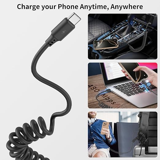 Coiled USB C Cable for Car 2Pack 3ft, USB to USBC Coiled Cord for iPhone 16 15 - Image 3