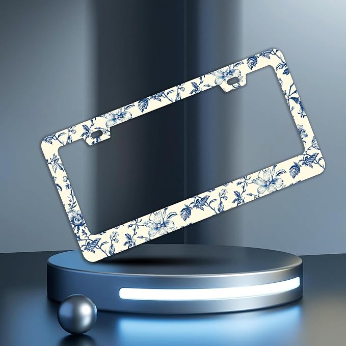 Blue Floral Flowers License Plate Frames - Image 2