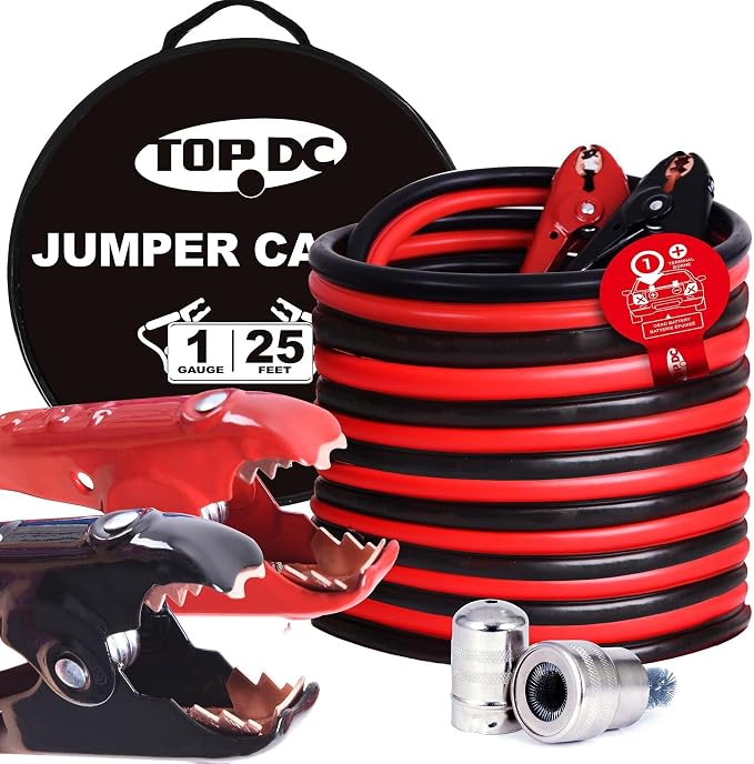 TOPDC 1 Gauge 25 Feet Jumper Cables by TOPDC