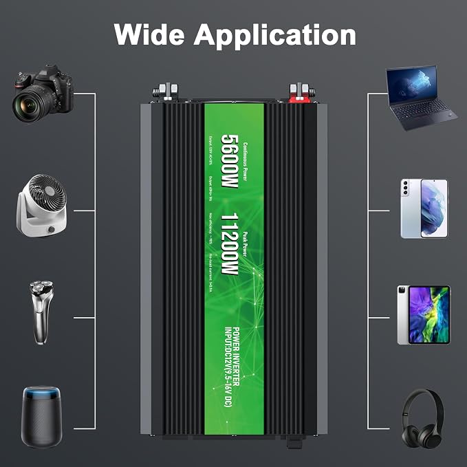 5600W Power Inverter, Peak Power 11200W 12V DC to AC 110120V, Remote Control - Image 7