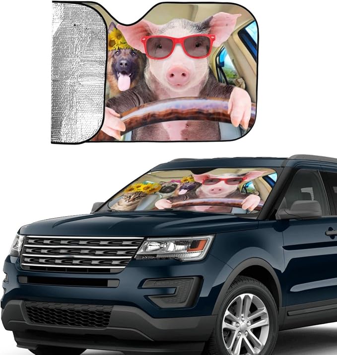 Car Windshield Sunshade Front Window Sunflower Pig Dog cat Drive Sun Visor - Image 6