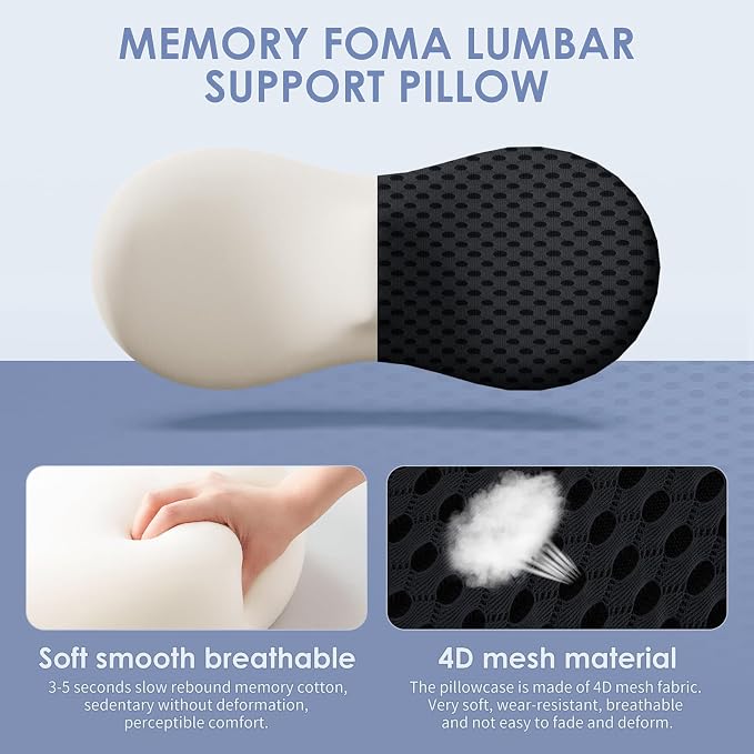 Lumbar Support Pillow Ergonomic Memory Foam Lumbar Pillow, Relieve Back Pain - Image 2