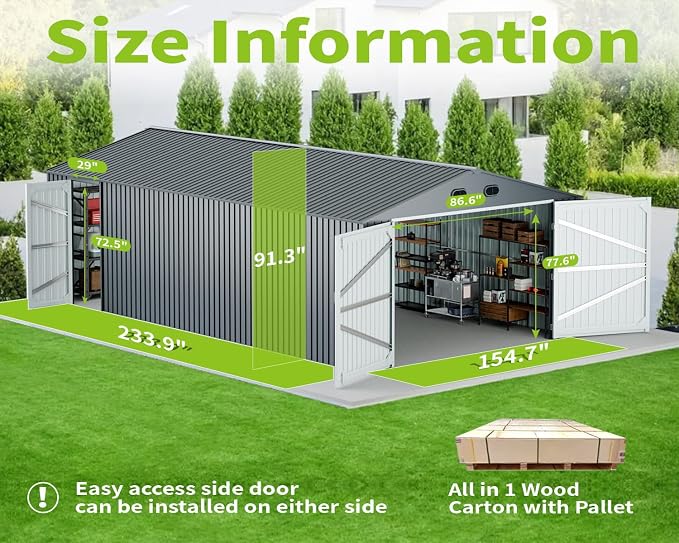 20 x 13 FT Outdoor Storage Shed, Large Metal Garden Shed - Image 3