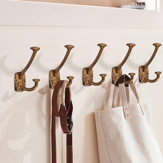 Large Wall Double-Sided Hook 2 Pack Antique Brass Hook Decorative Heavy Duty - Image 4