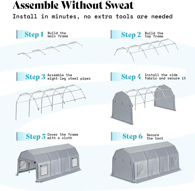 AMERLIFE 12x24 FT Heavy Duty Carport Garage Canopy, All-Weather Steel Frame - Image 6