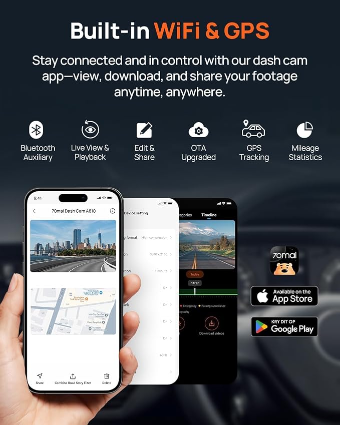 70mai A810 4K Dash Cam Front and Rear, Dual Dash Camera - Image 4