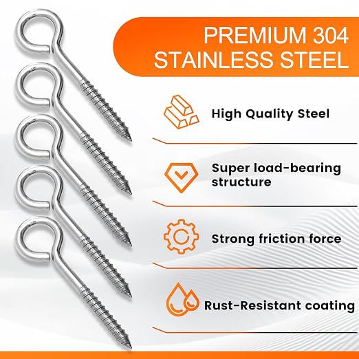 8Pcs Self Tapping Eyelet Screw Eye Bolt，6 Inch Heavy Duty Screw Eyes Hooks ，M10 - Image 3