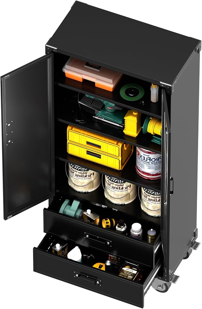 Rolling Storage Cabinet with 2 Doors and 2 Drawers, Heavy Duty Metal Storage - Image 7