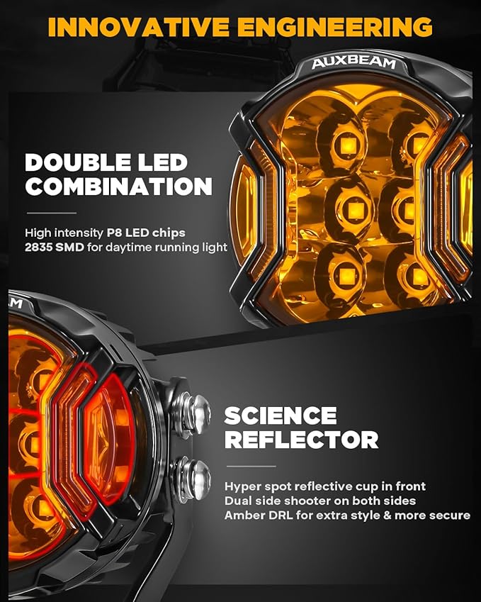 Auxbeam V-Ultra Series 3 Inch 108W Amber Fog Light Pods, DRL Function 3 Modes & - Image 2