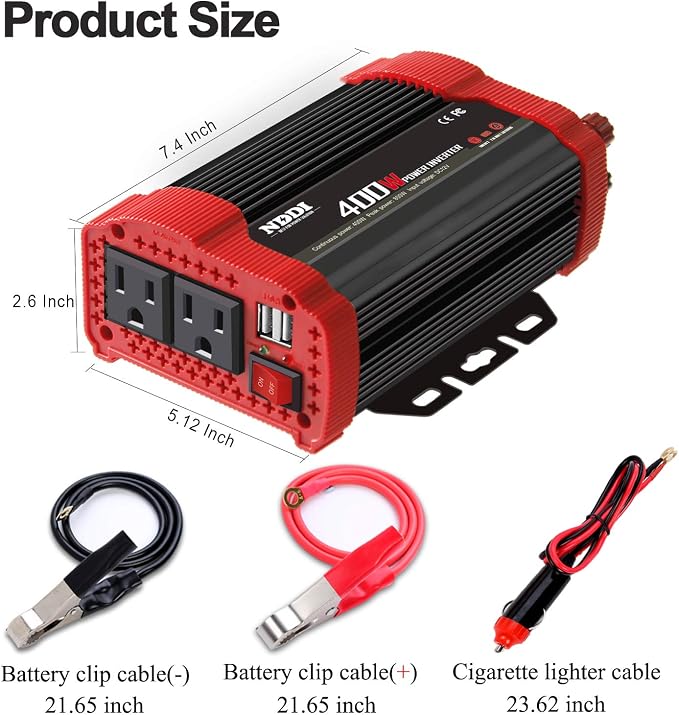 400W Car Power Inverter, DC 12V to 110V AC Converter - Image 2