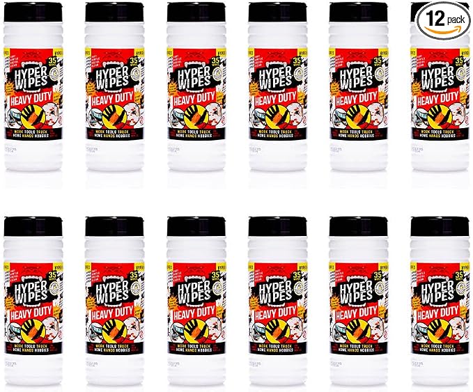 Hyper Wipes, 12 Pack Heavy Duty Hand & Tool Cleaning Wipes, Degreasing by JuniperCLEAN