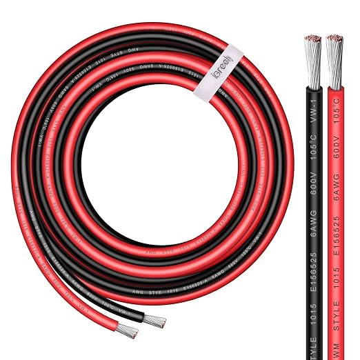 6 Gauge Wire - iGreely 10 FT Red & 10 FT Black 6 Gauge Tinned Copper Electrical by iGreely