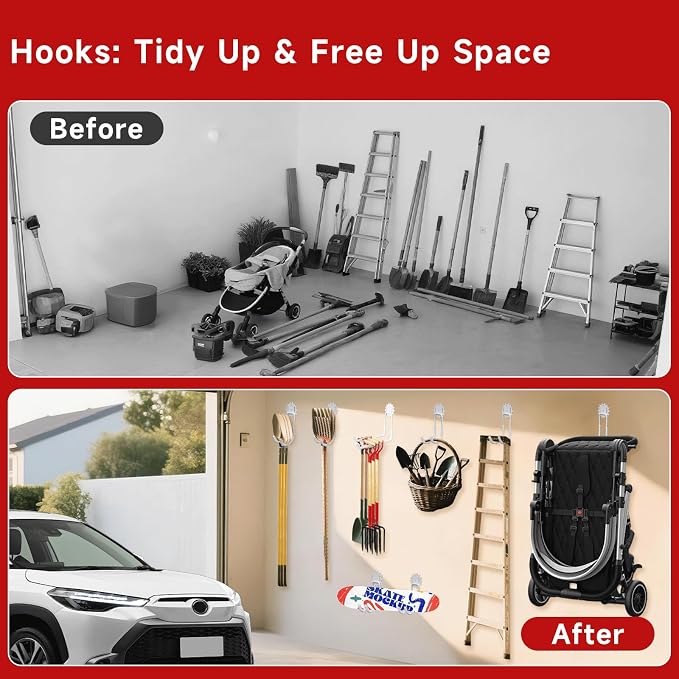 Garage Hooks White 4 Pack, 68-110LB Heavy Duty Steel Storage Utility Hooks - Image 6