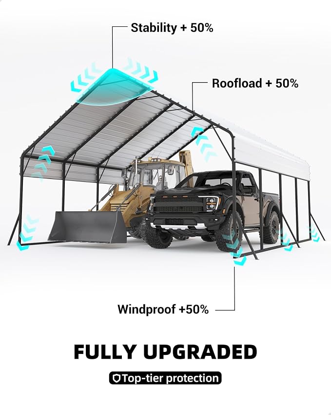 20'x20'x13' Metal Carport for 2 Cars, Heavy Duty Car Ports for Heavy Snow - Image 5