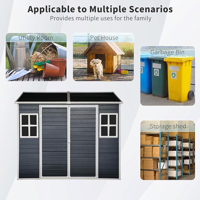 8x4 FT Outdoor Storage Shed, Resin Garden Shed - Image 6