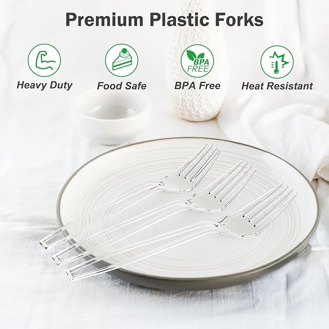 360 Count Extra Heavy Duty Clear Plastic Forks Disposable, Heat Resistant - Image 3