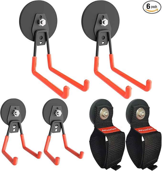 Super Strong Garage Magnetic Hooks Heavy Duty-6Pack, Powerful Magnetic Strips by AplysiaTech