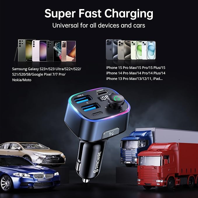 Syncwire Bluetooth 5.3 FM Transmitter Car Adapter 48W Wireless Radio Music - Image 8