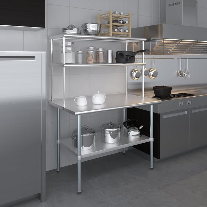 Amgood Stainless Steel Work Table Double Tier Overshelf | 30" x 48" Work Table - Image 8