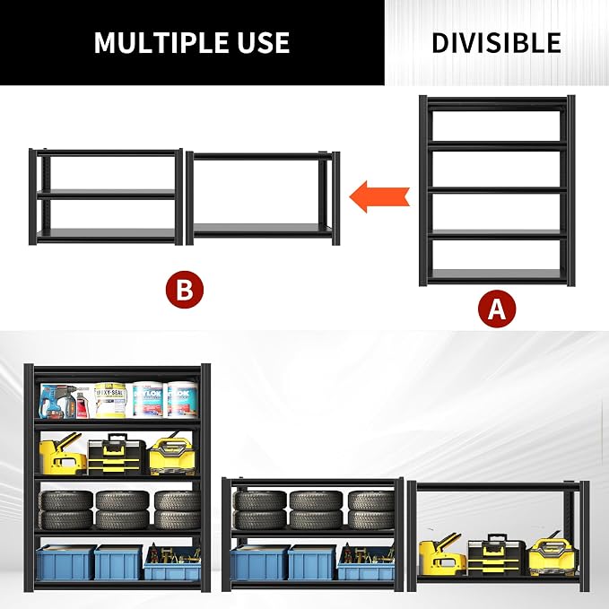 72" H Garage Shelving 2500 LBS Heavy Duty Storage Shelves, Adjustable 5 Tier - Image 6