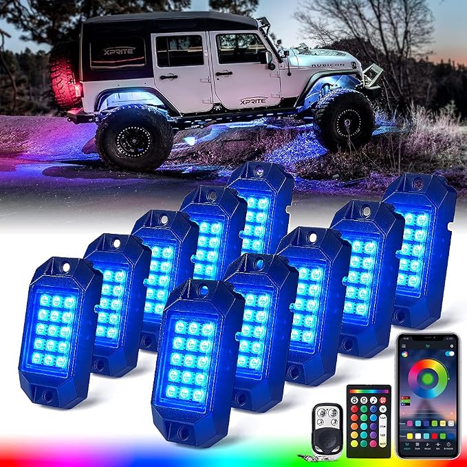Xprite Bluetooth RGB LED Rock Lights Kit, Motorcycles, Boats by XPRITE