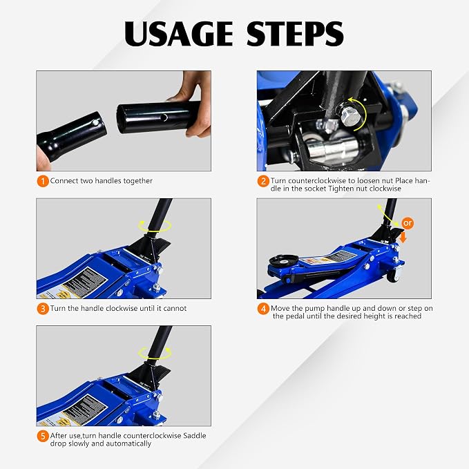 Floor Jack 3Ton/6600lbs.Dual Piston Fast Lifting Pump.Ultra Low Profile Floor - Image 4