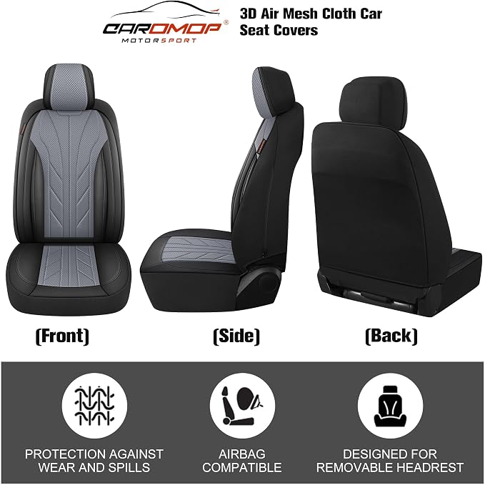 CAROMOP Luxury Faux Leather&Fabric Car Seat Covers 2 Front Seats - Image 4