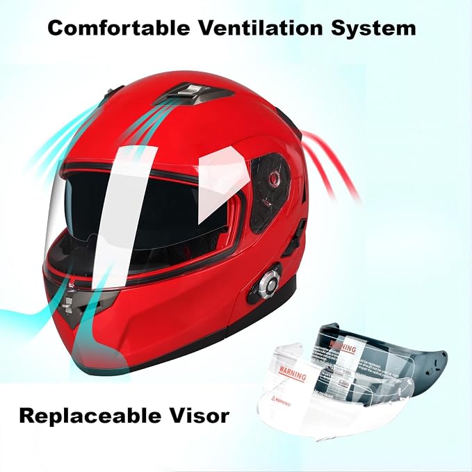 FreedConn BM2-S Bluetooth Motorcycle Helmet, Flip-Up Modular Motorbike Helmet - Image 3