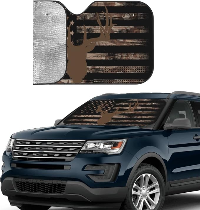 American Flag Camouflage Car Windshield Sunshade Front Window Sun Visor - Image 3