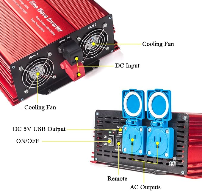 2000W Pure Sine Wave Inverter 12V to 120V AC - Image 3