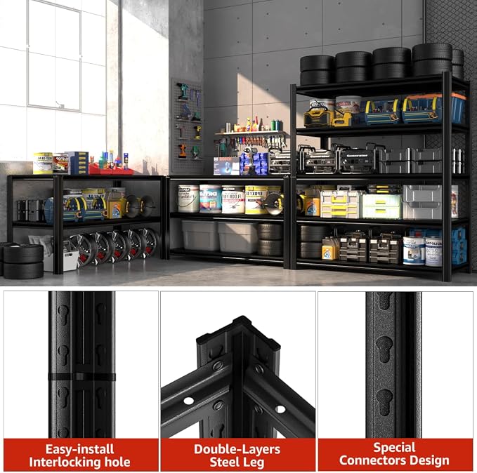 84" H x 55.12" W 5 Tier Metal Garage Shelves, 3000 LBS Heavy Duty Adjustable - Image 5