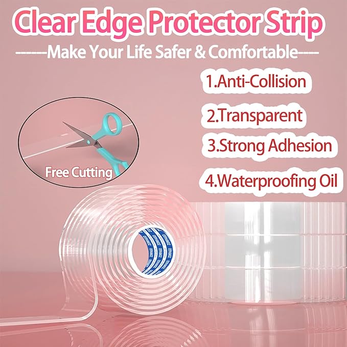 Clear Soft Corner Protectors for Furniture Strip, 1.6in x 13FT, Sharp Edge & - Image 3
