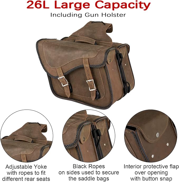 Dream Apparel Naked Cowhide Leather Motorcycle Saddle Bags Throw Over Saddlebags - Image 6
