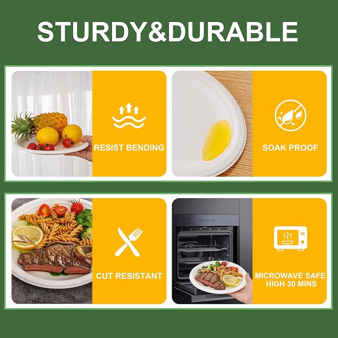 WELLIFE 10 Inch Paper Plates, Biodegradable Bagasse, Eco-Friendly, PFAS-Free | - Image 3