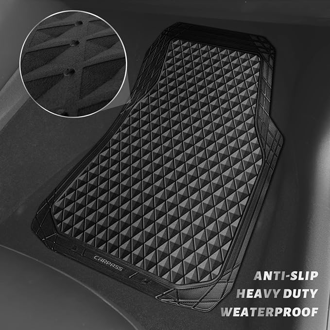 CAR PASS Black Rubber Car Mats, All-Weather Floor Mats Full Set Durable - Image 4