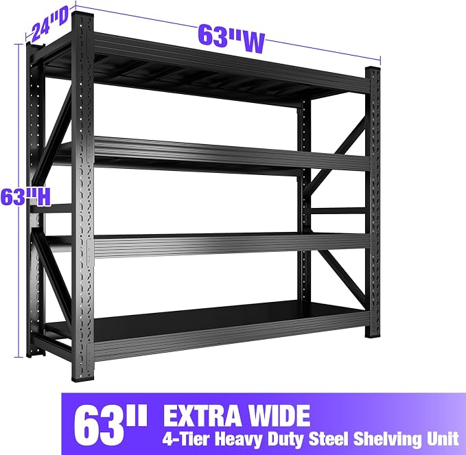 Metal Garage Shelving Unit, Heavy Duty 4-Tier Adjustable Storage Rack, 6000 LBS - Image 2
