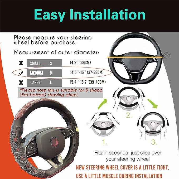 PINCTROT D Shaped 14.5-15 Inch Steering Wheel Cover Great Grip - Image 6