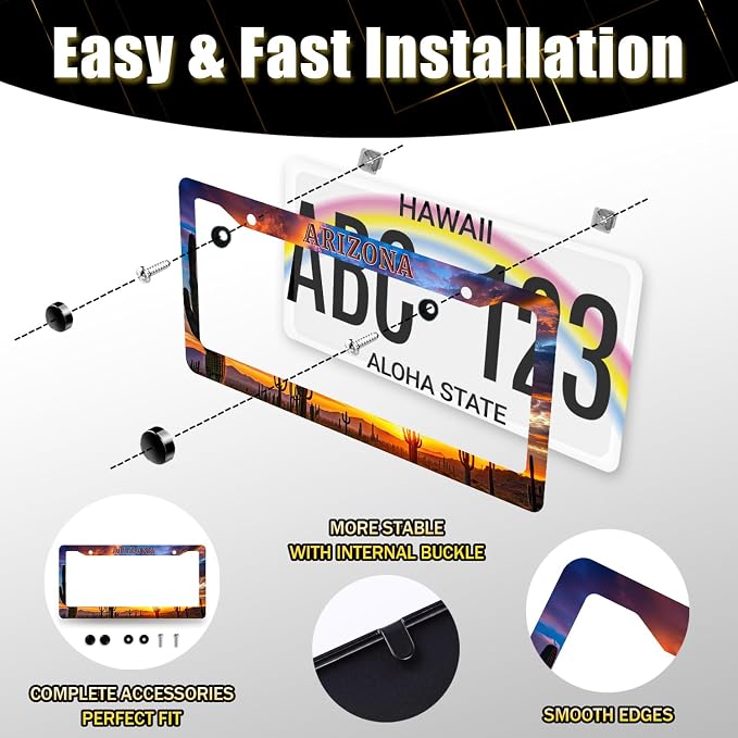 Arizona State Flag License Plate Frame Sunset Desert Cactus License Plate - Image 7