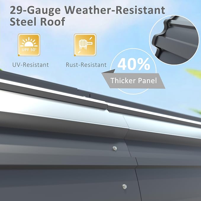 12x20 FT Outdoor Carport with Metal Roof, Heavy Duty Metal Carport Canopy - Image 5