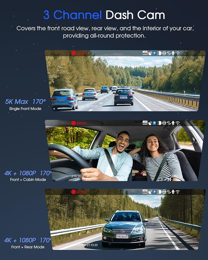 5K 3 Channel Dash Cam, Wi-Fi GPS - Image 3