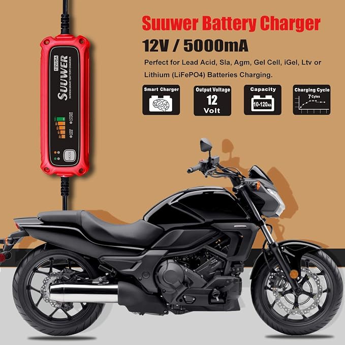High-Efficiency 12V 5-Amp Smart Car Battery Charger, Battery Maintainer - Image 2