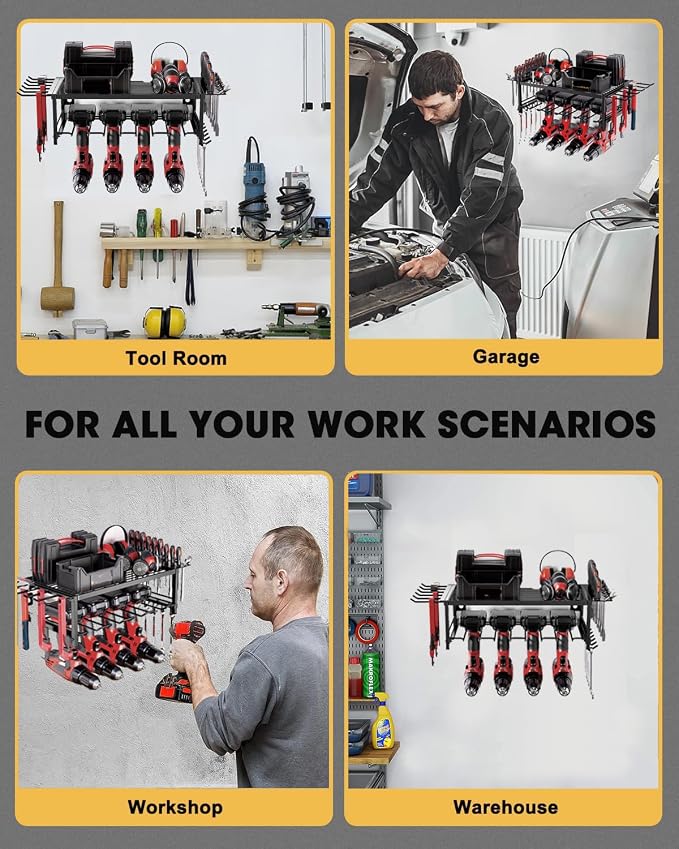 Power Tool Organizer, Garage shelving 2 Layers Garage Tool Organizers 4 Drill - Image 5