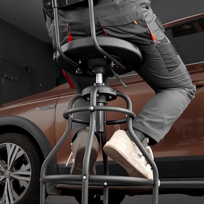 VEVOR Shop Stool with Backrest, Pneumatic Garage Seat/Work Stool with 300 lbs - Image 2