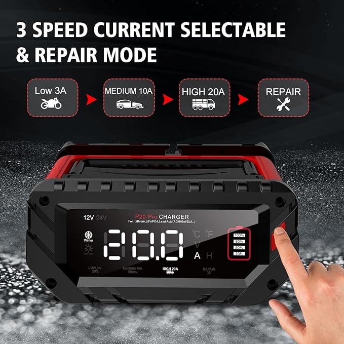 Battery Charger 0-20Amp, 12V/24V Lithium, Lead Acid, Fully-Automatic Smart Car - Image 3