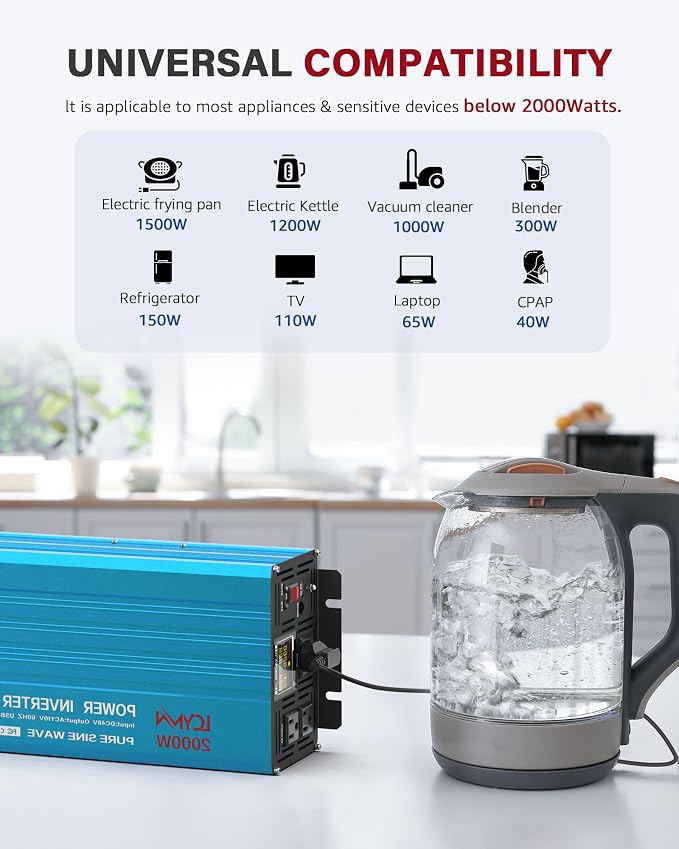 2000 Watt Inverter Pure Sine Wave DC 12V to 110V AC Power Inverters - Image 6