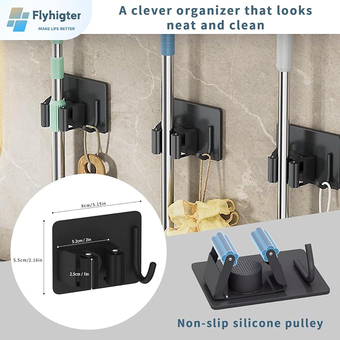 8 Pack Stainless Steel Mop Clips – Heavy Duty Wall Mounted Broom Holders - Image 2